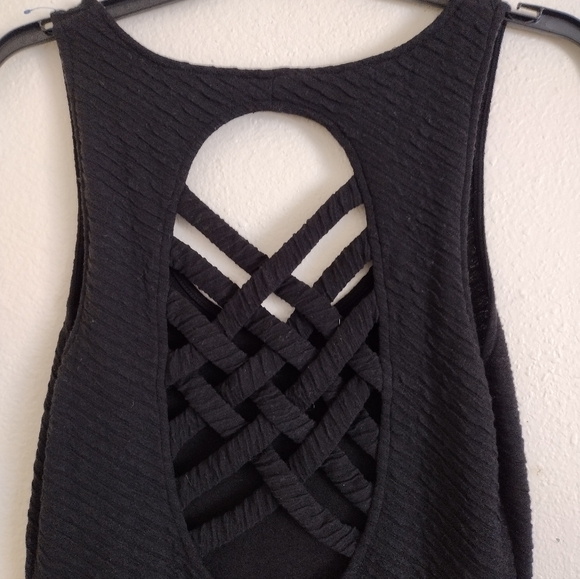 Free People Black Textured Bodycon Cross Back Cutout Dress Size Large - Picture 8 of 10
